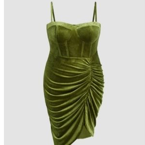 Cider Olive Green Ruched Dress